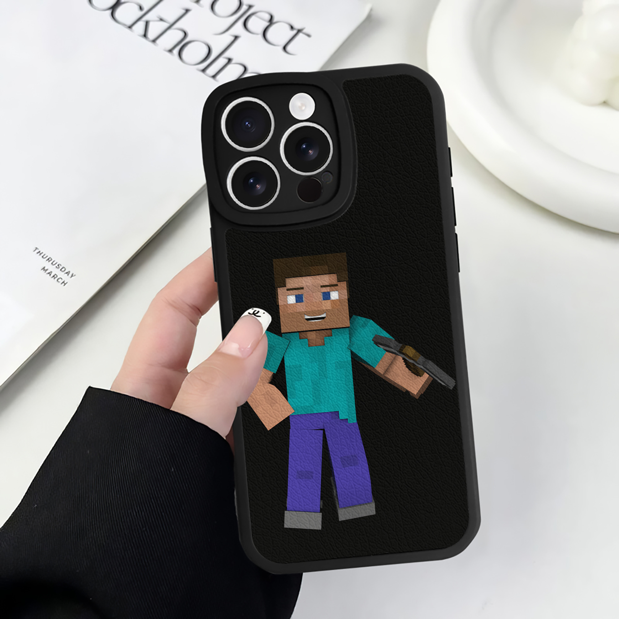 （画像用） マインクラフト ブロックの世界 Minecraft MC Block world 【iPhone 16シリーズ対応】シリコンスマホケース（レザー調） 材質：シリコン